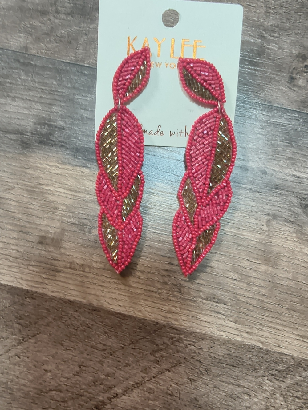KAYLEEN By Los Angeles Pink and Gold Beaded Leaf Drop Earrings